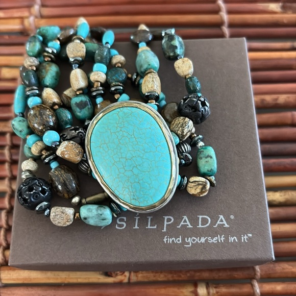 Silpada Blue and Black Multi-Strand Bracelet Turquoise Colored Howlite - Picture 1 of 7